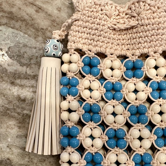 *SOLD* TORY BURCH Beaded Drawstring Mini Bag - Blue Multi - Crochet - NWOT - Picture 7 of 10